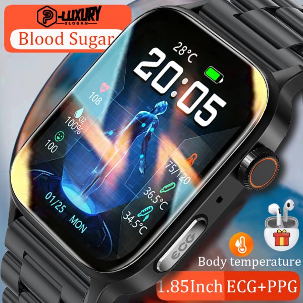 Reloj inteligente no invasivo para hombre, pulsera con control del azúcar en la sangre, llamadas por voz, prueba de estrés y temperatura corporal, ECG + PPG, NFC, novedad de 2023