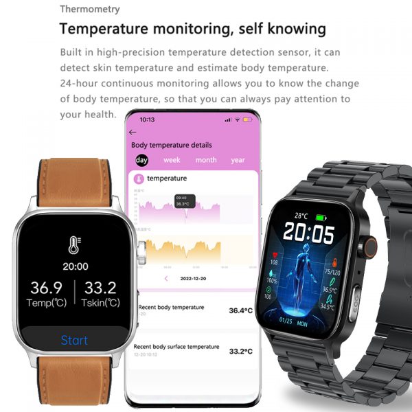 Reloj inteligente no invasivo para hombre, pulsera con control del azúcar en la sangre, llamadas por voz, prueba de estrés y temperatura corporal, ECG + PPG, NFC, novedad de 2023 - Imagen 3