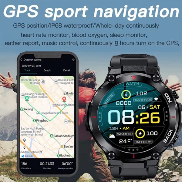 Reloj inteligente militar con GPS, accesorio de pulsera resistente al agua con Pantalla AMOLED de 2023x360 HD, control del ritmo cardíaco y compatible con Xiaomi y Huawei, novedad de 360 - Imagen 2