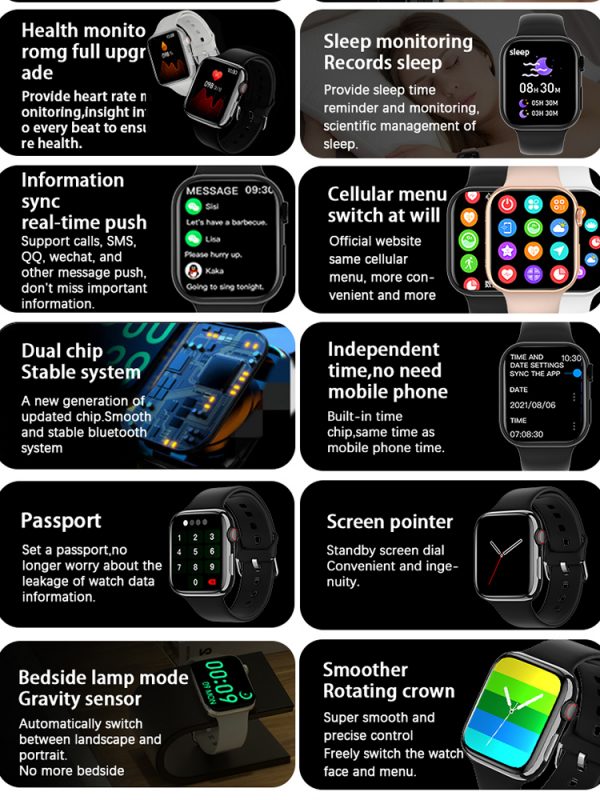 Reloj inteligente Serie 8 para hombre y mujer, pulsera con pantalla de 2023 pulgadas, Bluetooth, llamadas, frecuencia cardíaca, presión arterial, para Apple Watch IWO Watch 8, 2,0 - Imagen 3