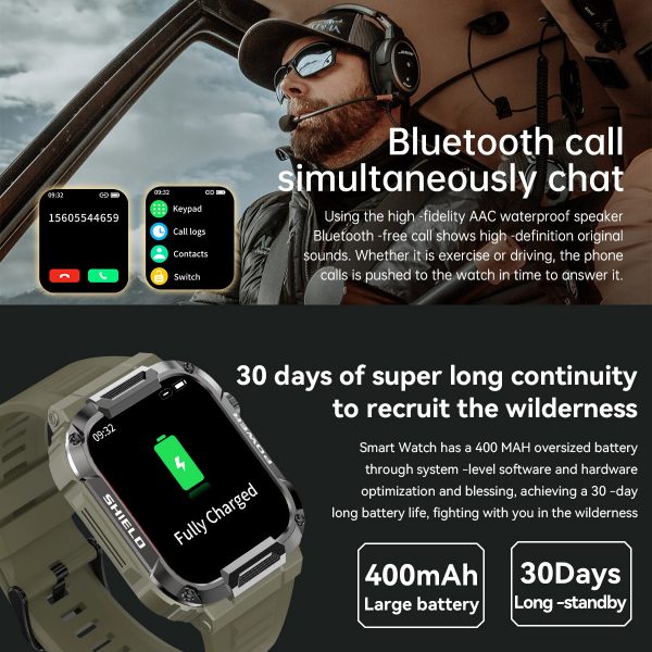 Reloj inteligente militar para hombre, dispositivo deportivo resistente al agua, con control de salud, IA, voz, Bluetooth, llamadas, para IOS y Android, 2023 Los relojes inteligentes admiten español - Imagen 3