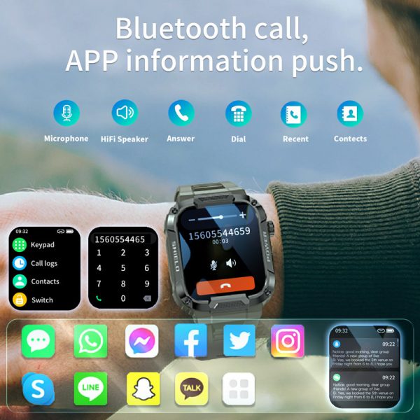 Reloj inteligente militar para hombre, dispositivo deportivo resistente al agua, con control de salud, IA, voz, Bluetooth, llamadas, para IOS y Android, 2023 Los relojes inteligentes admiten español - Imagen 4