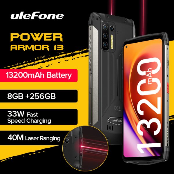 Ulefone-teléfono smartphone Armor 13, móvil resistente con sistema Android 11, 256 GB, 13200 mAh, resistente al agua, 6,81", 2.4G/5G, WLAN, NFC global