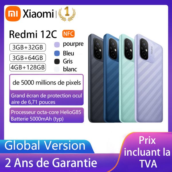 Xiaomi-Smartphone Redmi 12C versión Global, NFC, Helio G85, 64 go/128 go, LCD, batería de 50MP, 5000mAh, MIUI 13