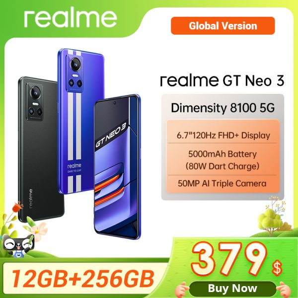 Realme-teléfono inteligente GT NEO 3 5G, versión Global, 8100 ", 6,72Hz, pantalla OLED, IMX766, cámara OIS, 120 W, carga SuperDart