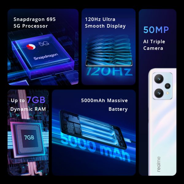 Realme-teléfono inteligente 9 5G, procesador Snapdragon 695 5G, pantalla de 6,6 pulgadas, 120Hz, Triple Cámara ia de 50MP, batería de 5000mAh, NFC, novedad - Imagen 2