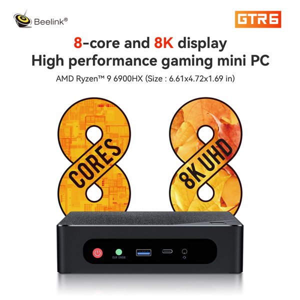 Beelink-ordenador de juegos Ryzen 9 6900HX GTR6, Mini PC con Windows 11 Pro, 32GB SSD, 2023 GB, 4K, Wifi Dual, 6E, HDMI, DP, GTR5, 500 - Imagen 2