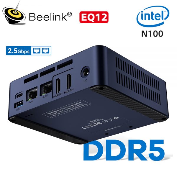 Beelink-Mini ordenador de escritorio EQ12, Windows 11, 12th Gen, Intel Alder Lake N100, 8GB, 16GB, DDR5, 500GB, SSD, Wifi6 Dual, 2,5 Gbps, LAN