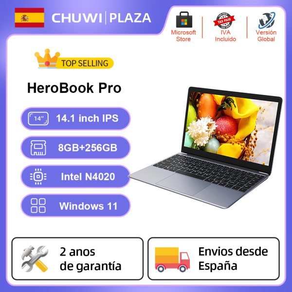 CHUWI-ordenador portátil HeroBook Pro FHD, pantalla de 14,1 pulgadas, Intel Celeron N4020 Dual Core UHD Graphics 600 GPU 8GB RAM 256GB SSD Windows 11