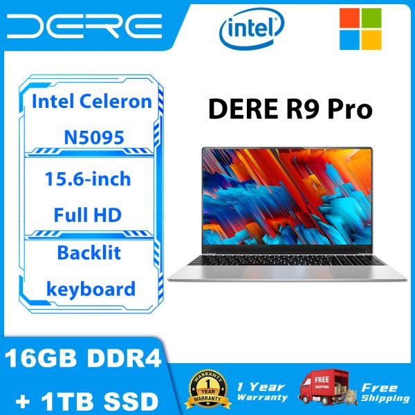 Ender-ordenador portátil R9 Pro de 15,6 pulgadas, 16GB de RAM, 1TB de SSD, Intel Celeron N5095, de doble banda, WiFi, para oficina y negocios, Windows 10