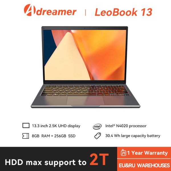 Adreamer-ordenador portátil LeoBook 13, 13,3 pulgadas, Intel Celeron N4020 LPDDR4 8GB 1T SSD, Windows 10, 2,5 K, pantalla IPS UHD