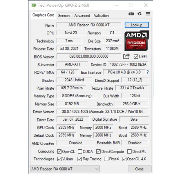 SHELI 51RISC RX6600XT tarjeta de vídeo de 8GB, GPU GDDR6 de 128 bits, 14 Gbps, 7nm, tarjeta gráfica compatible con CPU de escritorio, placa de vídeo - Imagen 6