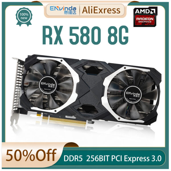 ENVINDA-tarjeta gráfica usada RX580, 8GB, 256bit, Gddr5, Radeon GPU, minería de ordenador, ETH, Hashrate, 28mh, RX 580, 8GB, 2048sp