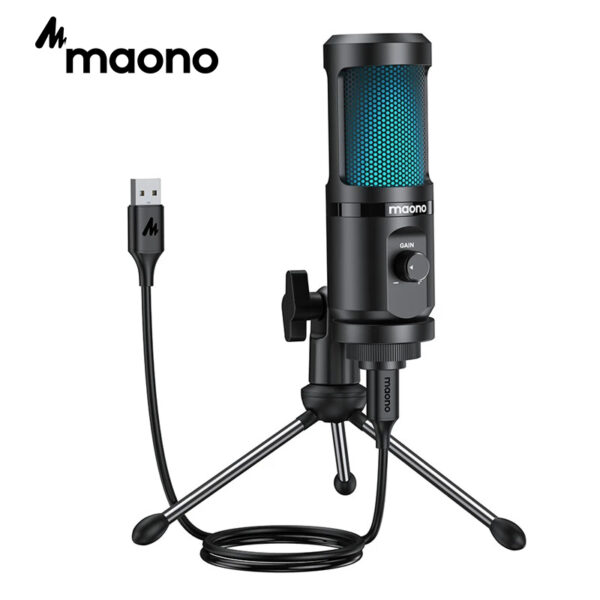 MAONO-micrófono USB para videojuegos, condensador de escritorio, Podcast, grabación, Streaming, con luz de respiración, PM461TR, RGB