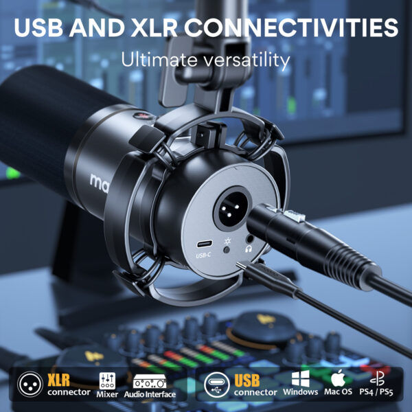 Maono-micrófono dinámico XLR USB para videojuegos, dispositivo de grabación en Streaming, Youtube, Metal, con Software, botón de ganancia táctil para silenciar, PD200X - Imagen 3