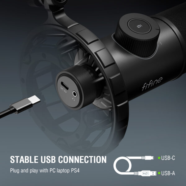 FIFINE-micrófono dinámico para windows y portátil, micrófono USB para juegos con botón táctil para silenciar/luz RGB/conector para auriculares-K658 - Imagen 2