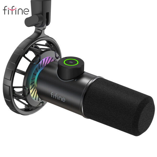 FIFINE-micrófono dinámico para windows y portátil, micrófono USB para juegos con botón táctil para silenciar/luz RGB/conector para auriculares-K658