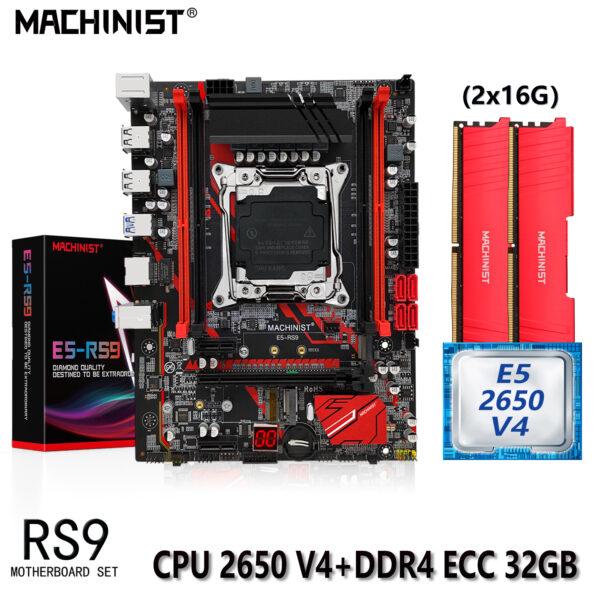 MACHINIST-Conjunto de placa base X99 LGA 2011, Kit de 3 CPU Xeon E5 2650 V4, procesador de 32GB(2x16G), memoria RAM DDR4 ECC, compatible con SSD M.2 M-ATX