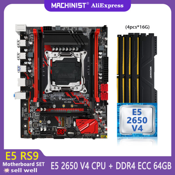 MACHINIST-Conjunto de placa base X99 E5 RS9, Kit de LGA2011-3 Xeon E5 2650 V4, procesador de CPU 4x16 = 64GB DDR4 ECC, memoria RAM SSD M.2 M-ATX