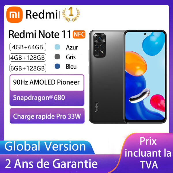 Xiaomi-teléfono inteligente Redmi Note 11 NFC, versión Global,  680 Octa Core, 33W, carga rápida, cámara cuádruple de 50mp, cargador de la UE