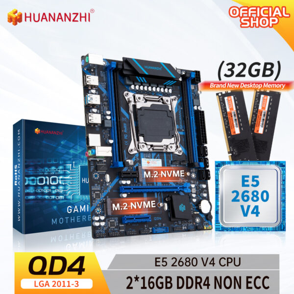 HUANANZHI-placa base X99 QD4 LGA 2011-3 XEON X99, con Intel E5 2680 v4 con 2x16G DDR4, kit combinado de memoria de NON-ECC