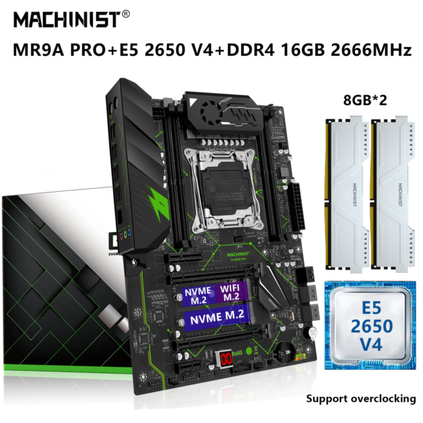 MACHINIST-Conjunto de placa base MR9A PRO X99, LGA 2011-3 Kit Xeon E5 2650 V4 CPU procesador 16G = 2x8G DDR4 2666MHz RAM Memory NVME M.2