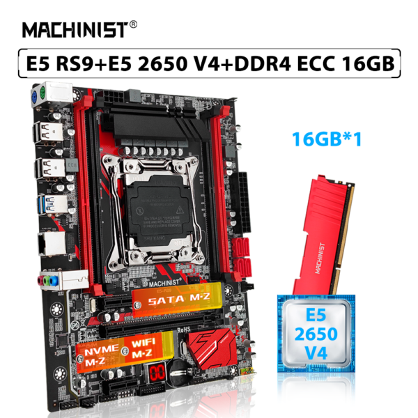 MACHINIST-conjunto de placa base E5 RS9 X99, Combo Xeon Kit E5 2650 V4 CPU LGA 2011-3 procesador 16GB DDR4 ECC memoria RAM NVME M.2 SATA