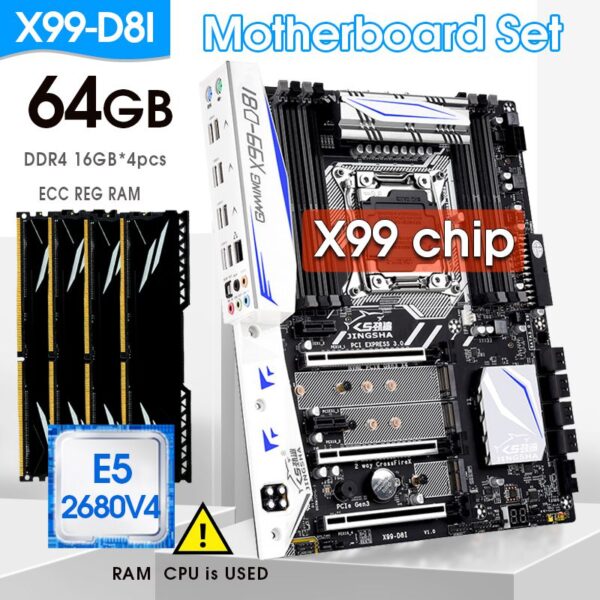 JINGSHA-Conjunto de placa base X99 D8I LGA 2011-3, con proceso E5 2680V4 y 4x16GB = 16GB DDR4 2133MHZ ECC REG RAM KIT