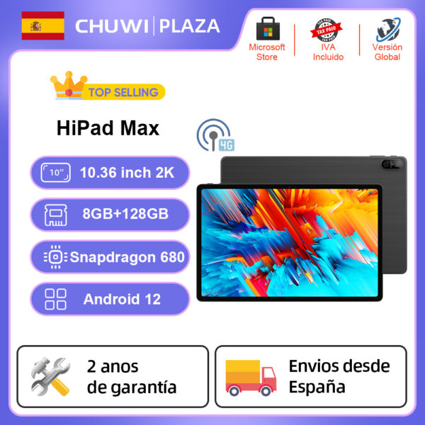 2022 Nuevo CHUWI HiPad Max 10,36 "Pantalla 2K Snapdragon 680 Octa-core 8GB DDR4 de almacenamiento de 128GB UFS 4G LTE Android tableta 12 Soporte para widevine L1