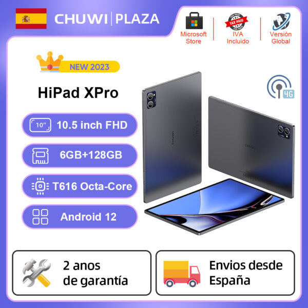 Versión global CHUWI HiPad XPro Tablet de 10 pulgadas Android 12 Unisoc T616 Octa Core 4G LTE 6GB RAM 128GB ROM Cámara dual13MP 8MP 7000mAh Batería Tablets Nuevo 2023