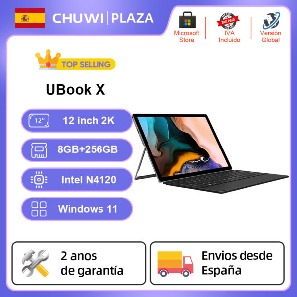 CHUWI-Tableta Ubook X 2K de 12 pulgadas, Tablet 2 en 1 con Windows 11, Intel Celeron N4120, 8GB, DDR4, 256GB, almacenamiento de doble banda, 2,4G/5G, Wifi