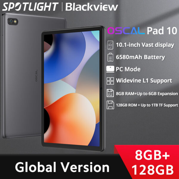 Blackview-Tableta Oscal Pad 10, pantalla de 10,1 pulgadas, 8GB, 128GB, 6580mAh, Widevine L1, cámara de 13MP + 8MP, Android 12, estreno mundial