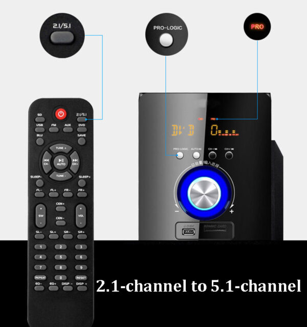 Sistema de altavoces Bluetooth para cine en casa, altavoz de madera con Subwoofer táctil, Control remoto, USB, SD, Radio FM, 5,1 canales - Imagen 5