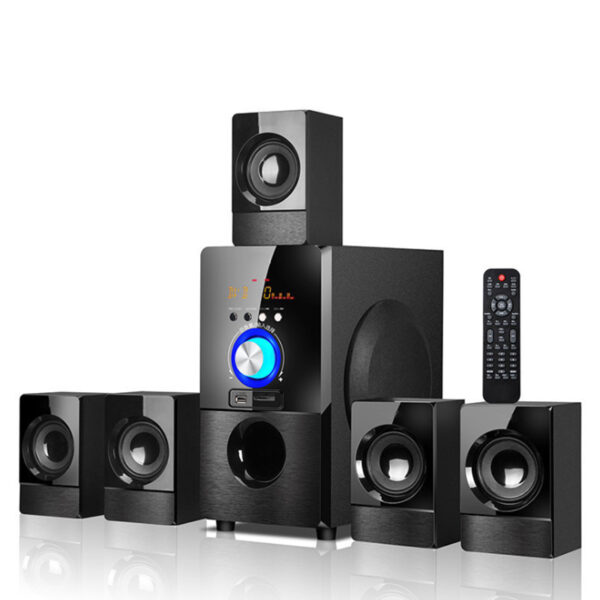 Sistema de altavoces Bluetooth para cine en casa, altavoz de madera con Subwoofer táctil, Control remoto, USB, SD, Radio FM, 5,1 canales