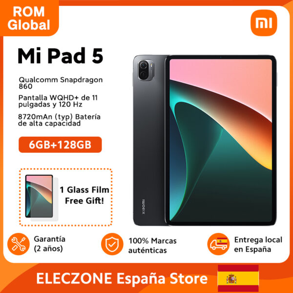 Global ROM Xiaomi Mi Pad 5 Pantalla de 11'' WQHD+ 120Hz Batería Snapdragon 860 8720mAh 4 Altavoces Estéreo MI Tablet 5