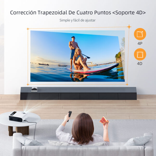 YABER Proyector Bluetooth Pro V8 450 ANSI 5G Full HD 1080P WiFi, Corrección Trapezoidal Automática 6D y 4P/4D, Zoom Infinito, Proyector Portátil 4K HD para iOS/Android - Imagen 5