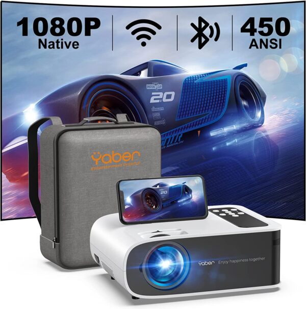 YABER Pro V8 Proyector Bluetooth 450 ANSI 5G Full HD 1080P WiFi, Corrección Trapezoidal Automática 6D y 4P/4D, Zoom Infinito, Proyector Portátil 4K HD para iOS/Android