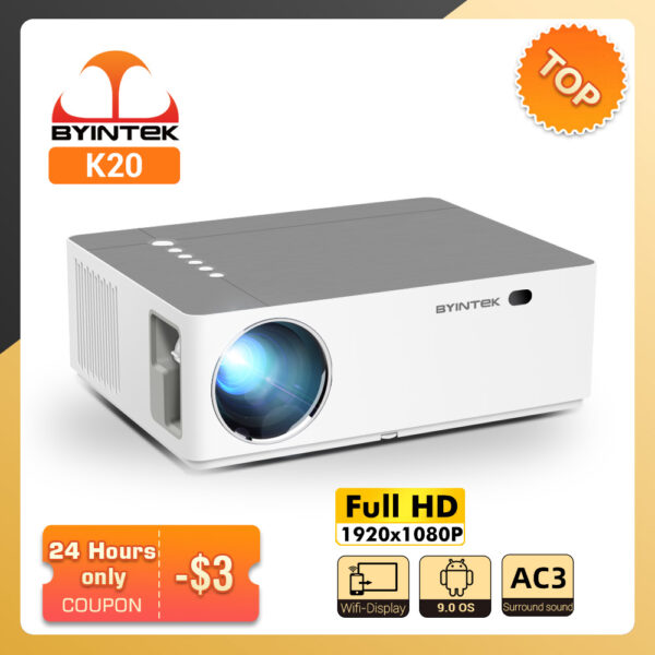 BYINTEK-proyector láser K20 Full HD 4K 3D, dispositivo para cine en casa, 1920x1080, Android, Wifi, 1080P, para Smartphone, Tablet, PC