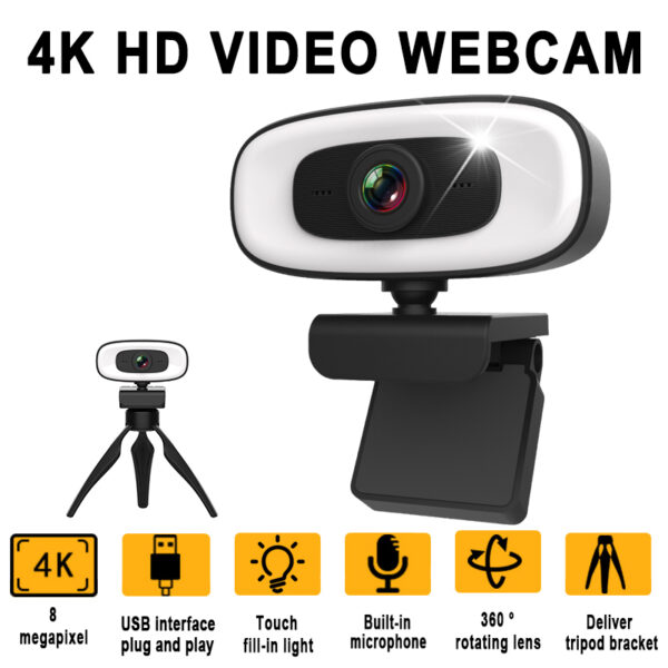 Minicámara Web 4K USB para ordenador, Webcam 2K para PC, portátil, transmisión en vivo, Full HD, 1080P, para trabajar con micrófono y trípode