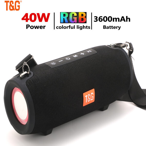 T & G-Altavoz Bluetooth portátil TG322, dispositivo inalámbrico de 40W con luz LED RGB de 3600MAH, Boombox, Subwoofer impermeable para exteriores, altavoz estéreo