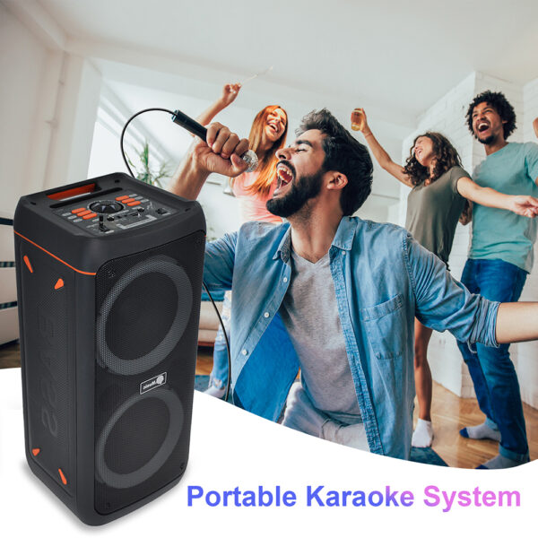 Altavoz Bluetooth Dual de 8 pulgadas columna inalámbrico portátil gran potencia estéreo Subwoofer Karaoke fiesta música parlantes bluetooth alta potencia luz LED con micrófono - Imagen 3