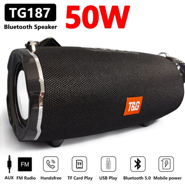 TG187 50W Alta potencia caixa de som Altavoz Bluetooth al aire libre Columna portátil inalámbrica impermeable para altavoces de PC Super Base Subwoofer Centro de música Sistema de sonido de cine en casa Barra de sonido