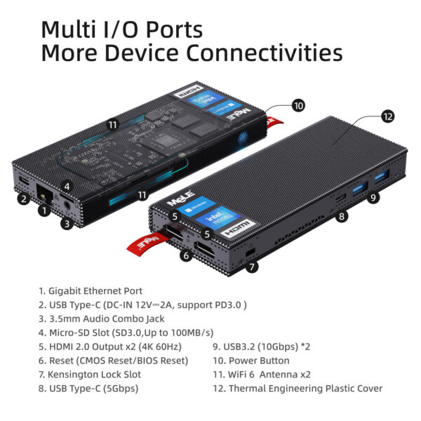 MeLE-Mini PC Stick sin ventilador PCG02pro, Windows 11 Pro, Celeron J4125, 8G, 128G, IoT, Industrial, escritorio Dual, 4K, HDMI, SSD, PD3.0, PXE - Imagen 3