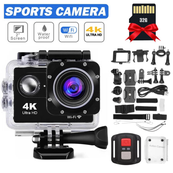 Cámara de Acción Ultra HD 4K 30fps/170D, casco subacuático, impermeable, pantalla de 2,0 pulgadas, WiFi, Control remoto, deportes, cámara de Video go pro