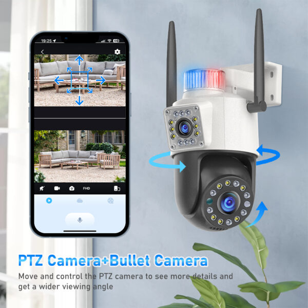 Cámara de seguridad inalámbrica para exteriores, dispositivo de vigilancia CCTV con lente Dual, 2K, PTZ, WiFi, IA, seguimiento automático - Imagen 2