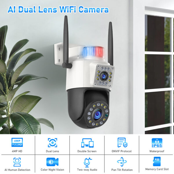 Cámara de seguridad inalámbrica para exteriores, dispositivo de vigilancia CCTV con lente Dual, 2K, PTZ, WiFi, IA, seguimiento automático - Imagen 6