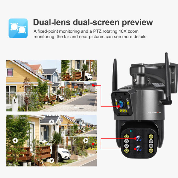 LS VISION-cámara IP PTZ 4K de 8MP, dispositivo de seguridad con tres lentes, pantalla Dual, WiFi, detección de movimiento, seguimiento automático, Zoom óptico de 10X - Imagen 4