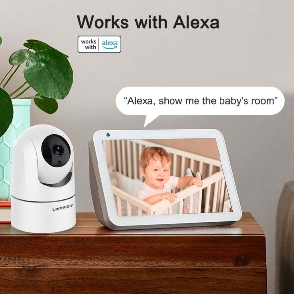 Cámara IP Larmtek, 5G WiFi Baby Monitor 1080P Mini cámara de seguridad CCTV para interiores, 2K 4MP AI Tracking Audio Video Vigilancia Cámara, funciona con Alexa, Admite tarjeta SD y almacenamiento en la nube - Imagen 2