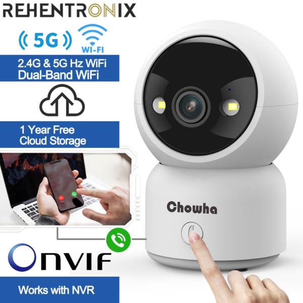 ONVIF-cámara IP de seguridad para interiores, videocámara de vigilancia inalámbrica con seguimiento automático por Ia, 5G, WiFi, 3MP, visión nocturna a Color