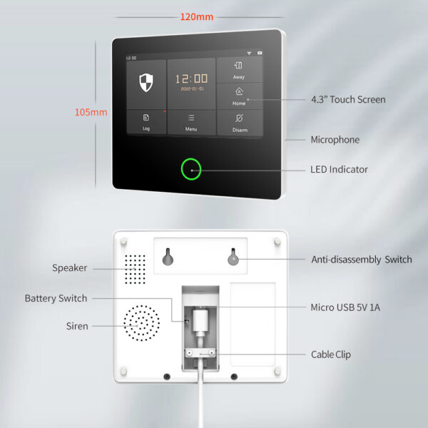 Ostaniot-Kit de alarma antirrobo para el hogar, sistema de protección de seguridad inalámbrico con WiFi, pantalla táctil IPS de 4,3 pulgadas, 10 idiomas integrados, Tuya,La sirena incorporada funciona con Alexa - Imagen 4